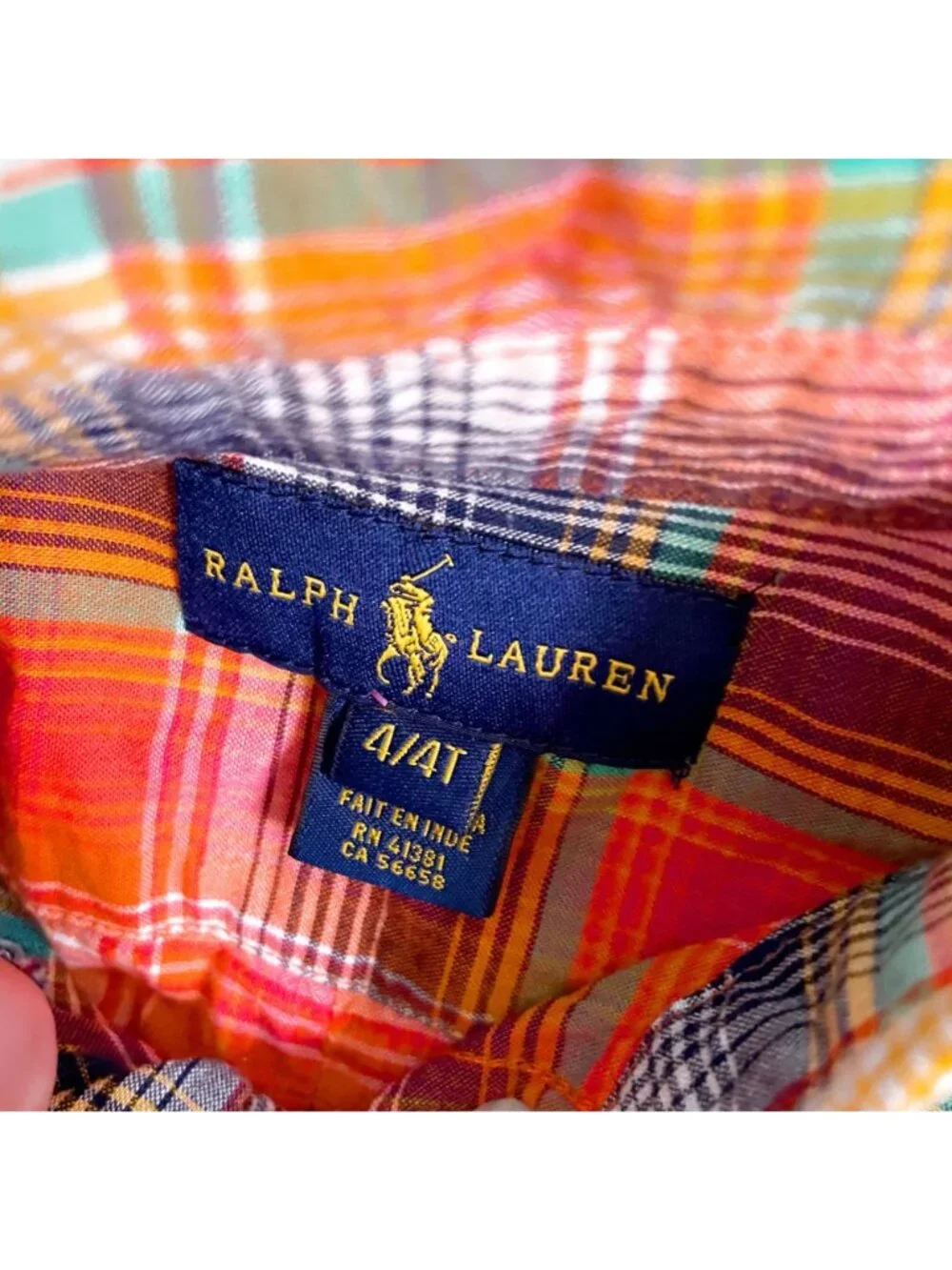Polo Ralph Lauren Boys Orange Plaid Cotton Shirt, Size 4T